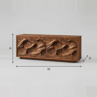 Ocean Wave Carved Sideboard With Four Relief Panels dimension diagram with width, height and depth