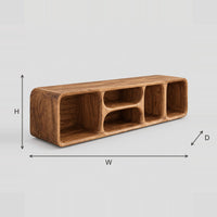 Open Cubby TV Stand With Pill Shaped Compartments dimension diagram with width, height and depth