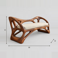 Open Frame Bench With Cushioned Seat And Organic Cut Outs dimension diagram with width, height and depth