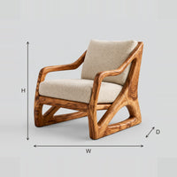 Open Frame Chair With Sculpted Arms And Triangular Cutout Base dimension diagram with width, height and depth