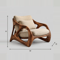 Open Frame Lounge Chair With Heavy Wood Loops And Deep Seat dimension diagram with width, height and depth