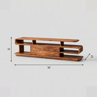Open Frame TV Stand With Wide Center Panel And Stacked Shelves dimension diagram with width, height and depth