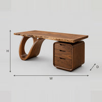 Open Loop Leg Desk With Three Drawers And Natural Edge Top dimension diagram with width, height and depth