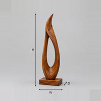Open Teardrop Flame Sculpture On A Low Slab Base dimension diagram with width, height and depth