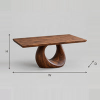 Open Teardrop Pedestal Dining Table With Slab Top dimension diagram with width, height and depth