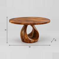 Open Teardrop Pedestal Round Dining Table dimension diagram with width, height and depth