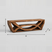 Open TV Stand with Crossed Curved Frame and Lower Shelf dimension diagram with width, height and depth