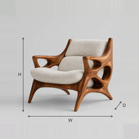 Openwork Frame Lounge Chair With Branching Splayed Legs dimension diagram with width, height and depth