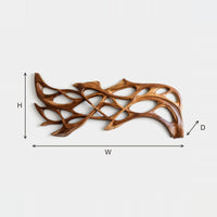 Openwork Wall Sculpture, Hand Carved in Organic Solid Wood dimension diagram with height, width and depth