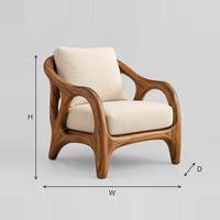 Organic Accent Chair with Sweeping Arched Arms dimension diagram with width, height and depth