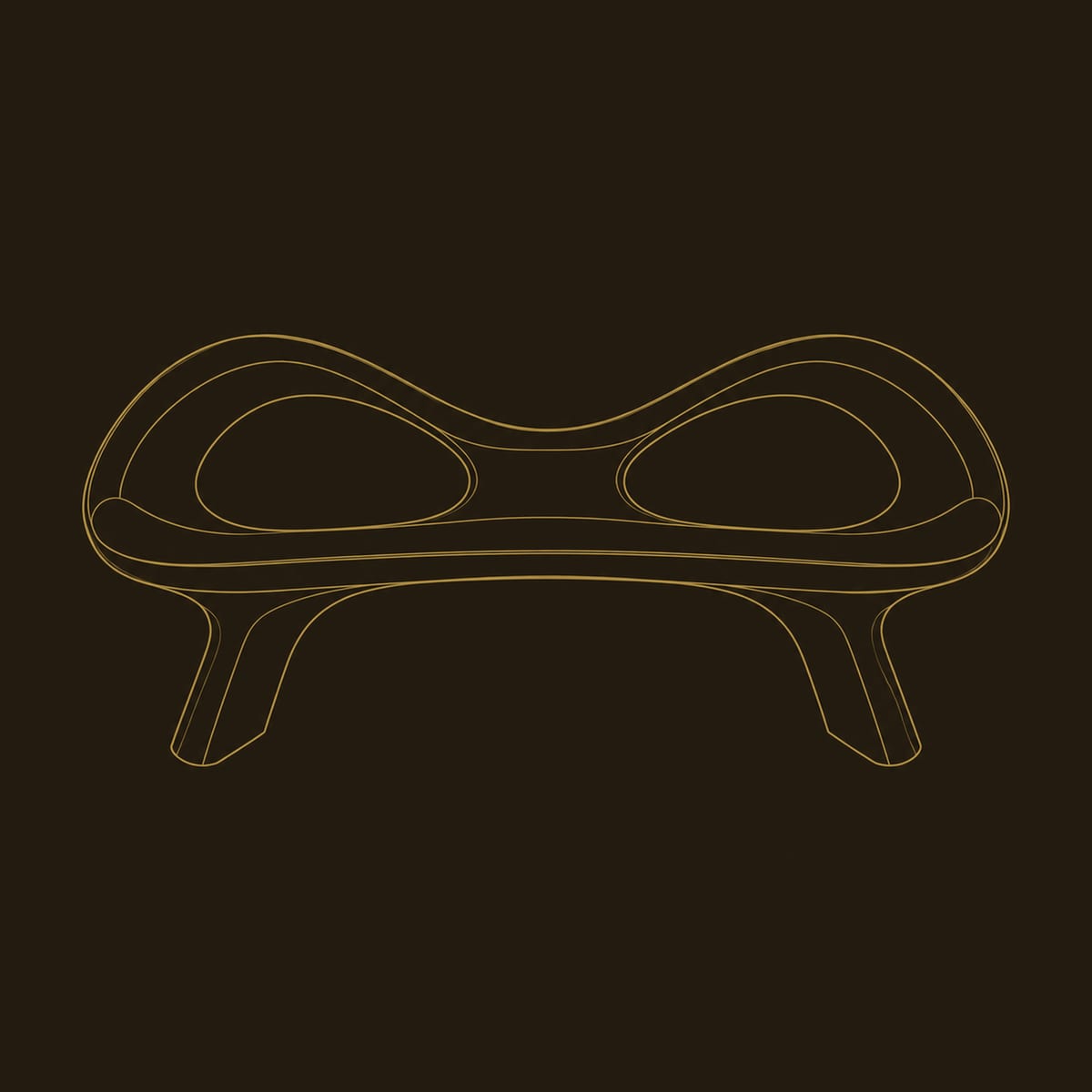 Organic Bench With Two Oval Cutouts And Tapered Pedestal Legs dimension diagram