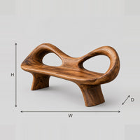 Organic Bench With Two Oval Cutouts And Tapered Pedestal Legs dimension diagram with width, height and depth
