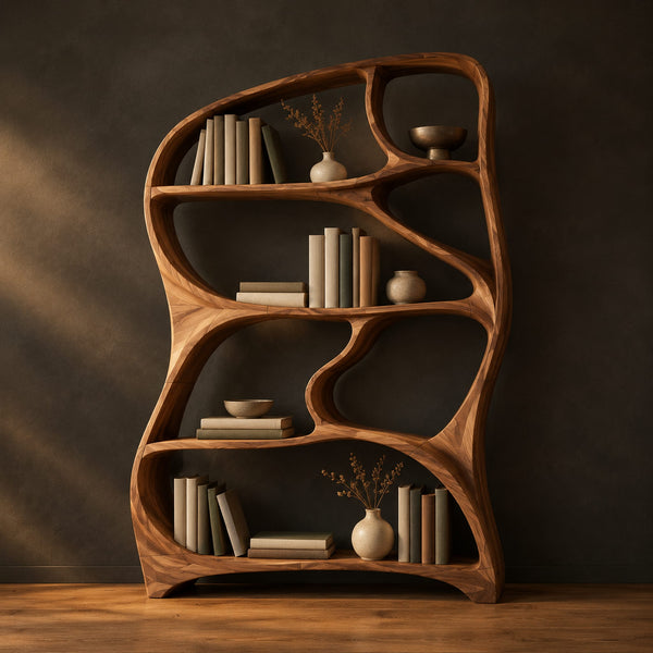 Organic Freeform Bookshelf With Flowing Open Frame