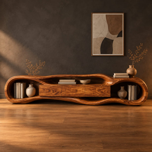 Organic Loop TV Stand With Three Front Panels And Open Ends