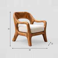 Organic Open Back Chair with Sweeping Sculpted Arms dimension diagram with width, height and depth