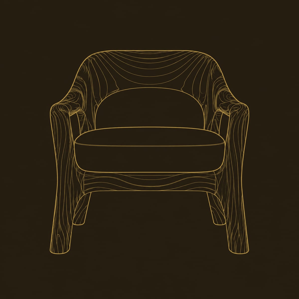 Organic Open Back Chair with Sweeping Sculpted Arms dimension diagram
