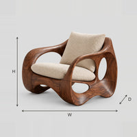 Organic Wraparound Lounge Chair with Open Loop Sides dimension diagram with width, height and depth