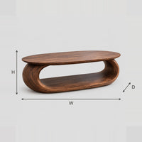 Oval Coffee Table On A Thick Pill Shaped Loop Base dimension diagram with width, height and depth