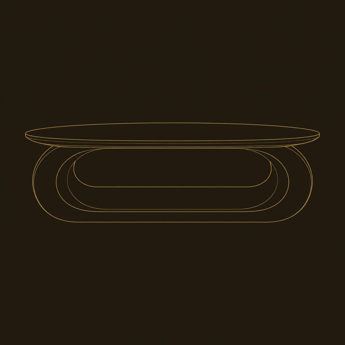 Oval Coffee Table On A Thick Pill Shaped Loop Base dimension diagram