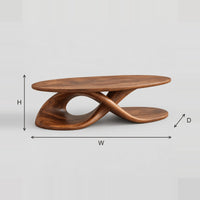 Oval Coffee Table On A Twisting Ribbon Base With Open Loop dimension diagram with width, height and depth