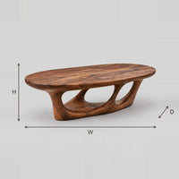 Oval Coffee Table with a Sculpted Open Loop Base dimension diagram with width, height and depth