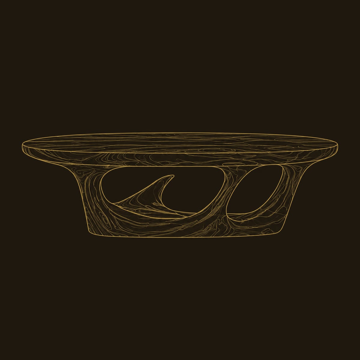 Oval Coffee Table with a Sculpted Open Loop Base dimension diagram
