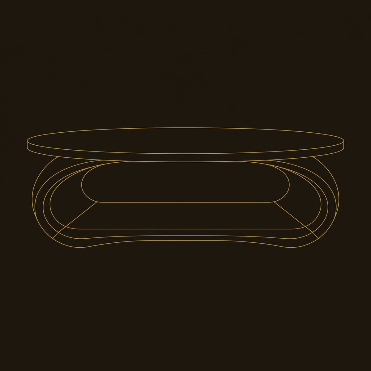 Oval Coffee Table With Bent Loop Base And Low Shelf dimension diagram