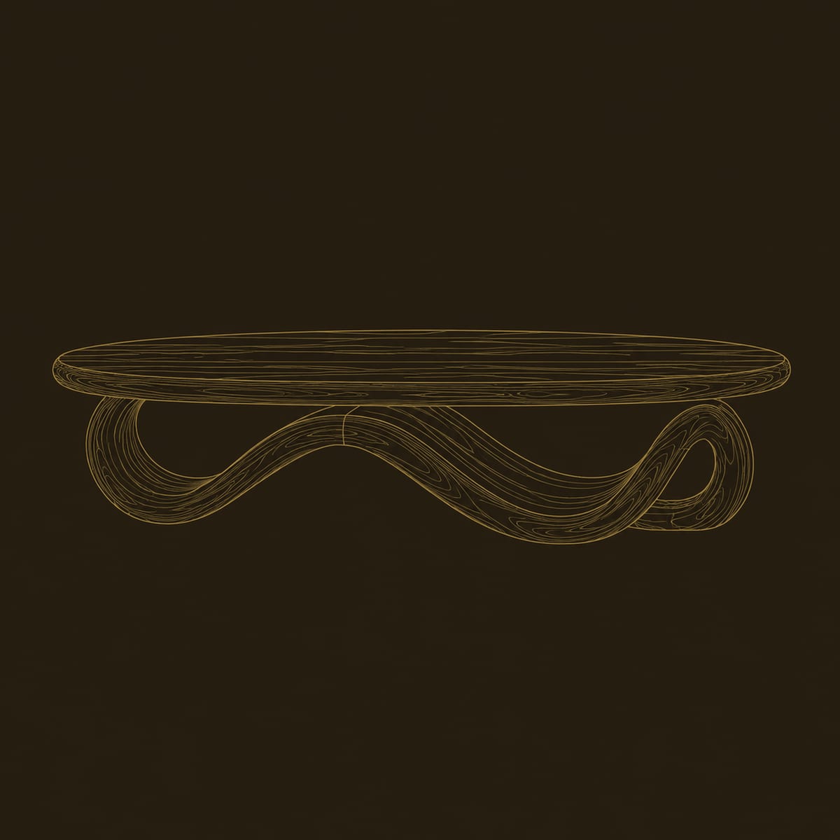 Oval Coffee Table With Flowing Wave Ribbon Base dimension diagram