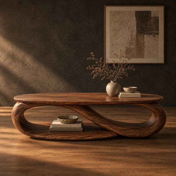 Oval Coffee Table With Infinity Loop Base And Lower Shelf