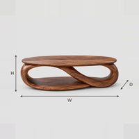 Oval Coffee Table With Infinity Loop Base And Lower Shelf dimension diagram with width, height and depth