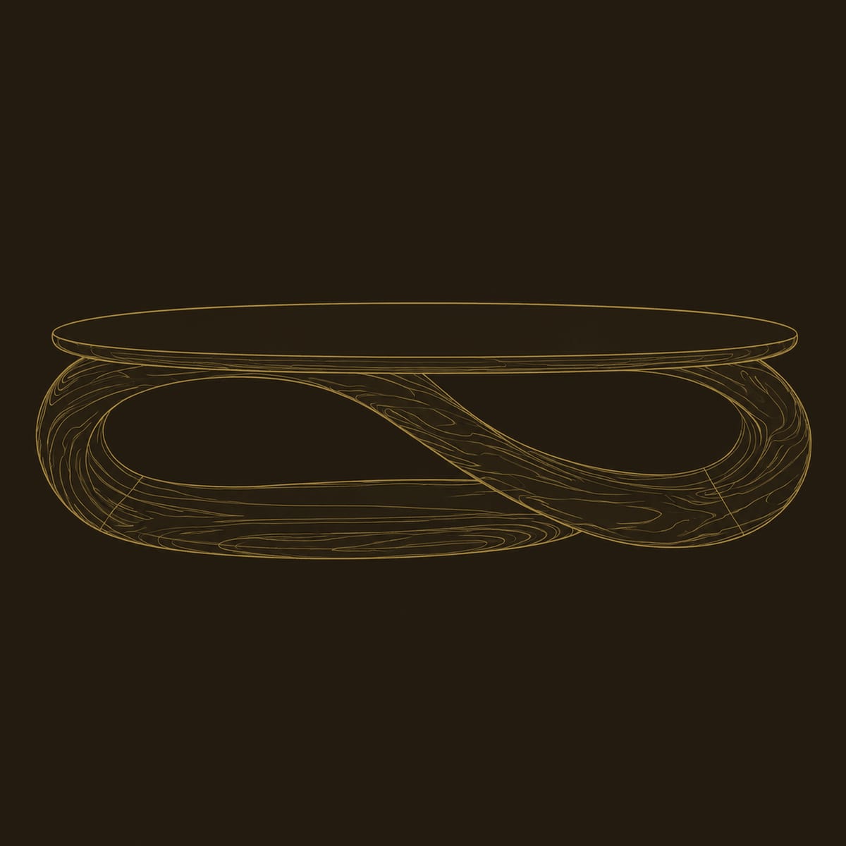 Oval Coffee Table With Infinity Loop Base And Lower Shelf dimension diagram