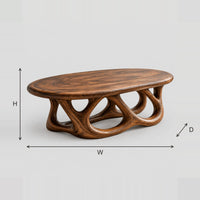 Oval Coffee Table With Interlocking Arch Base dimension diagram with width, height and depth