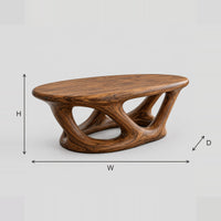 Oval Coffee Table With Interlocking Loop Legs And Thick Top dimension diagram with width, height and depth