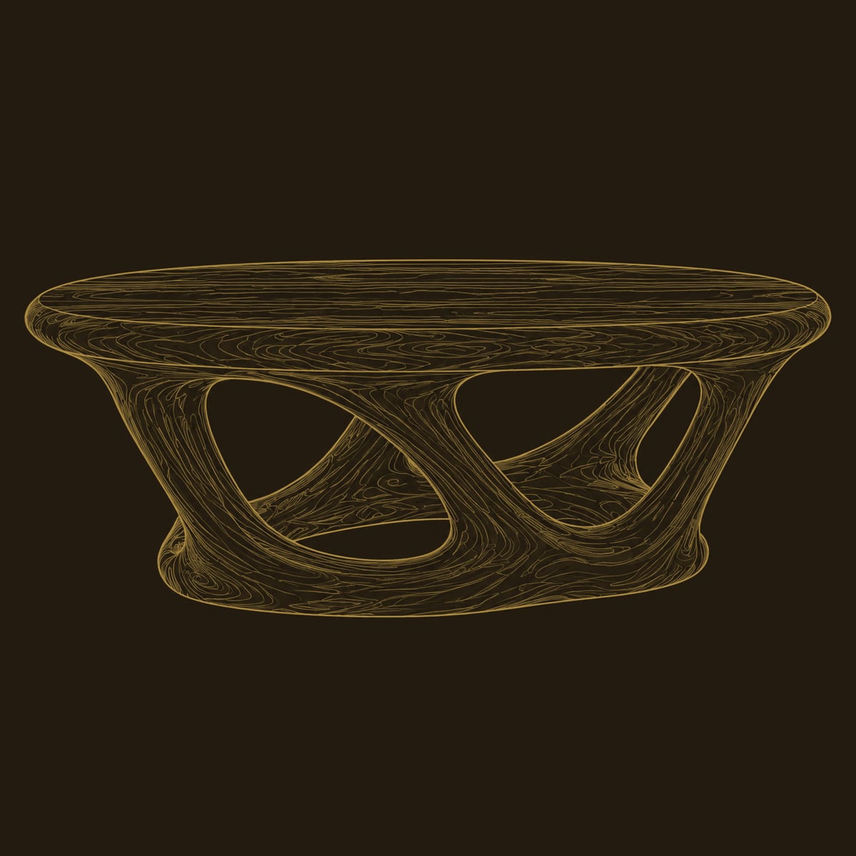 Oval Coffee Table With Interlocking Loop Legs And Thick Top dimension diagram