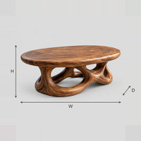 Oval Coffee Table With Knotted Openwork Wood Base dimension diagram with width, height and depth