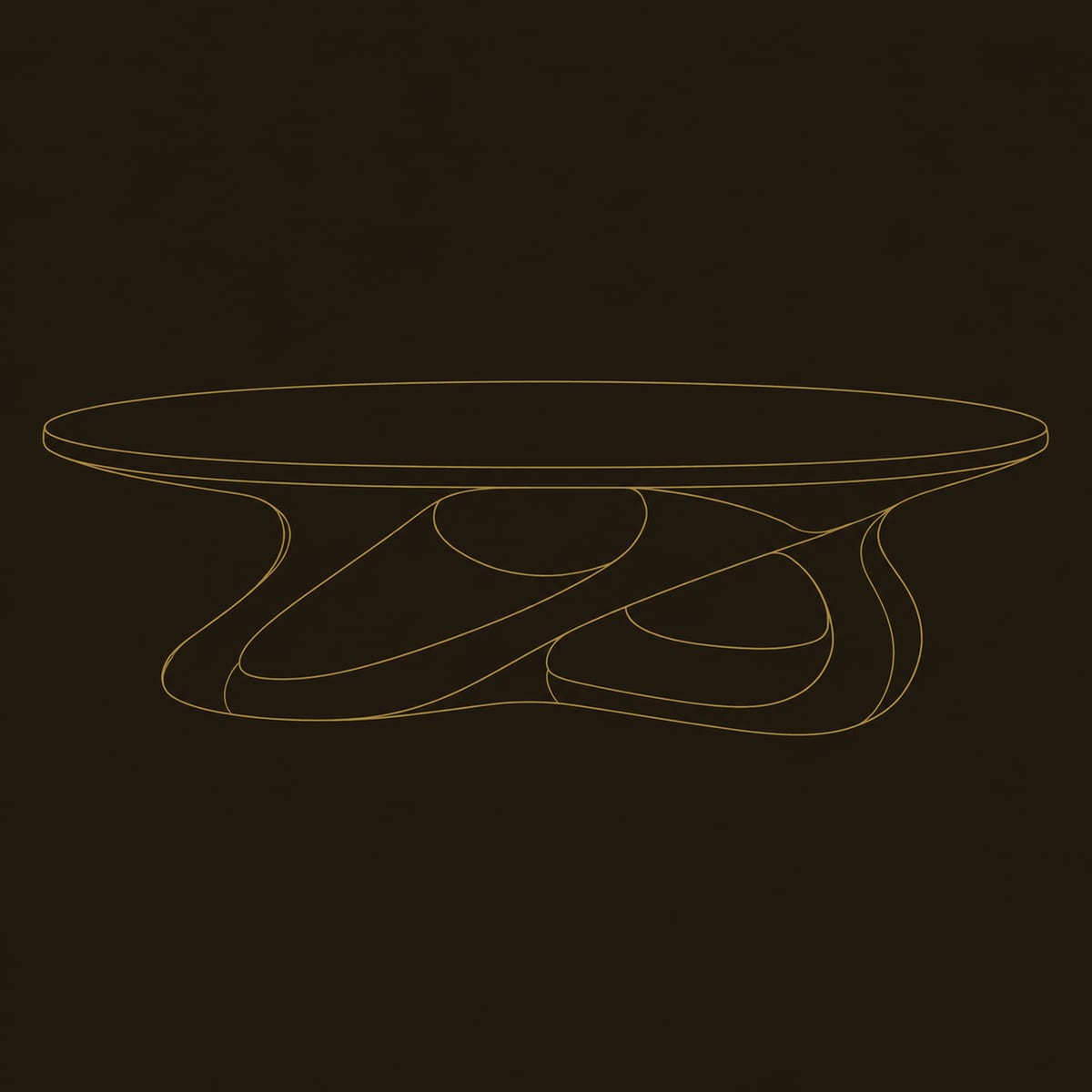 Oval Coffee Table With Looping Ribbon Base And Open Gaps dimension diagram