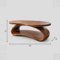 Oval Coffee Table With Looping Ribbon Base And Open Lower Shelf dimension diagram with width, height and depth