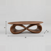 Oval Coffee Table With Sculpted Infinity Loop Base dimension diagram with width, height and depth