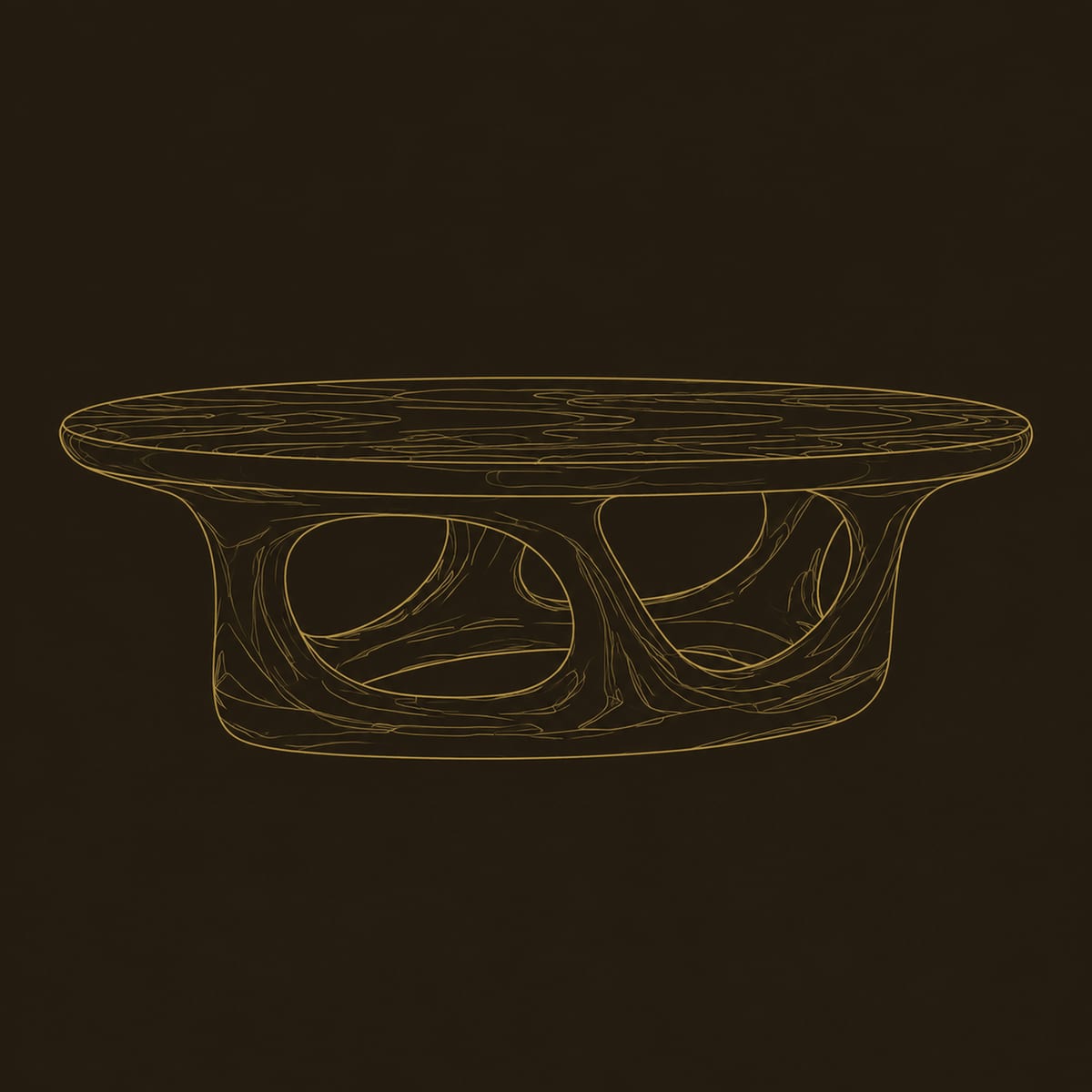 Oval Coffee Table With Thick Edge And Hollow Arch Base dimension diagram