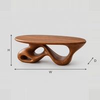 Oval Coffee Table With Twisting Ribbon Base And Open Loops dimension diagram with width, height and depth