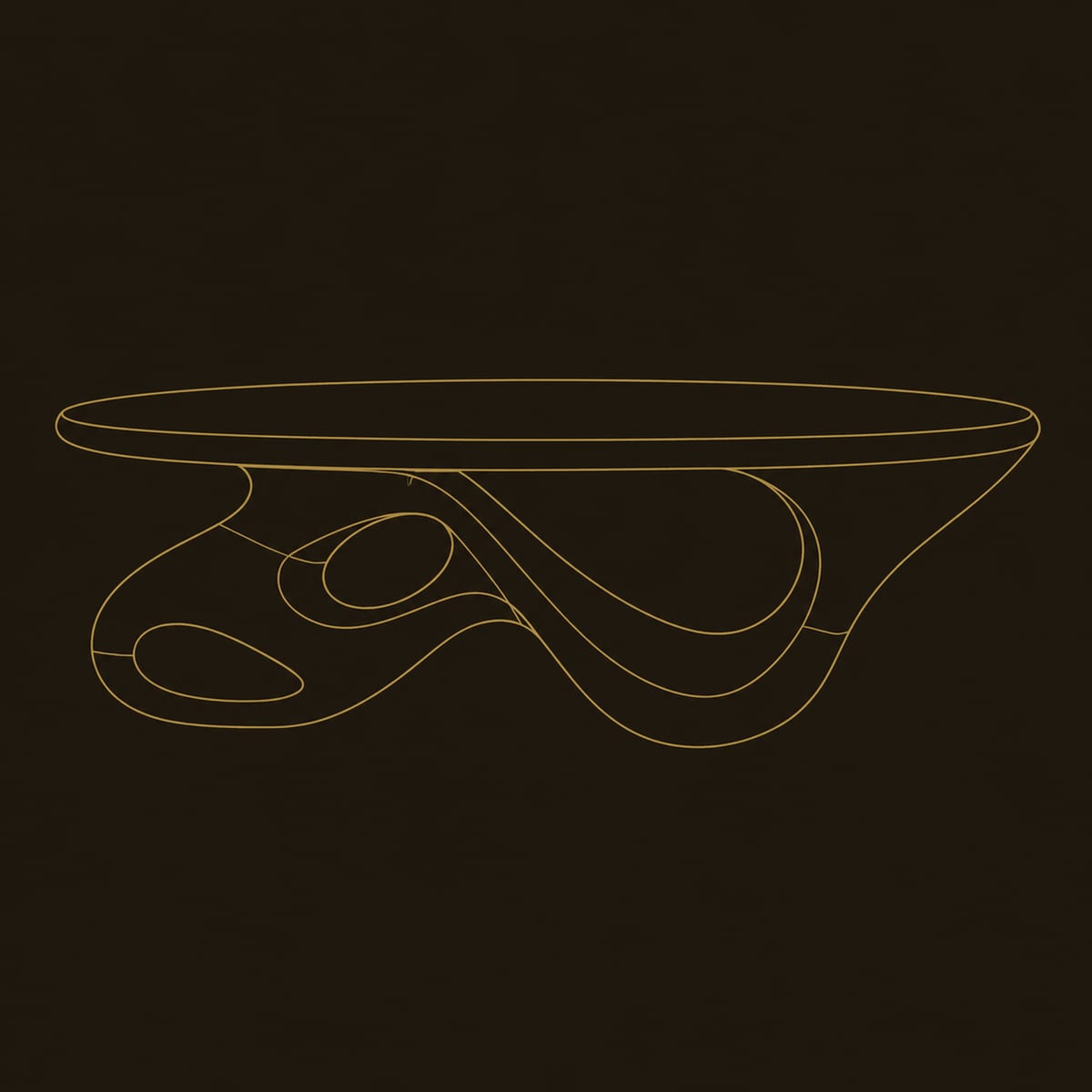 Oval Coffee Table With Twisting Ribbon Base And Open Loops dimension diagram