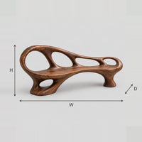 Oval Cutout Bench With Flowing Sculpted Wood Frame dimension diagram with width, height and depth