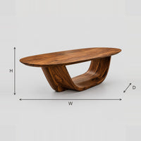 Oval Dining Table on a U Shaped Sculpted Pedestal dimension diagram with width, height and depth