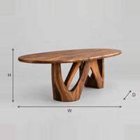Oval Dining Table On Two Sculpted W Shaped Supports dimension diagram with width, height and depth