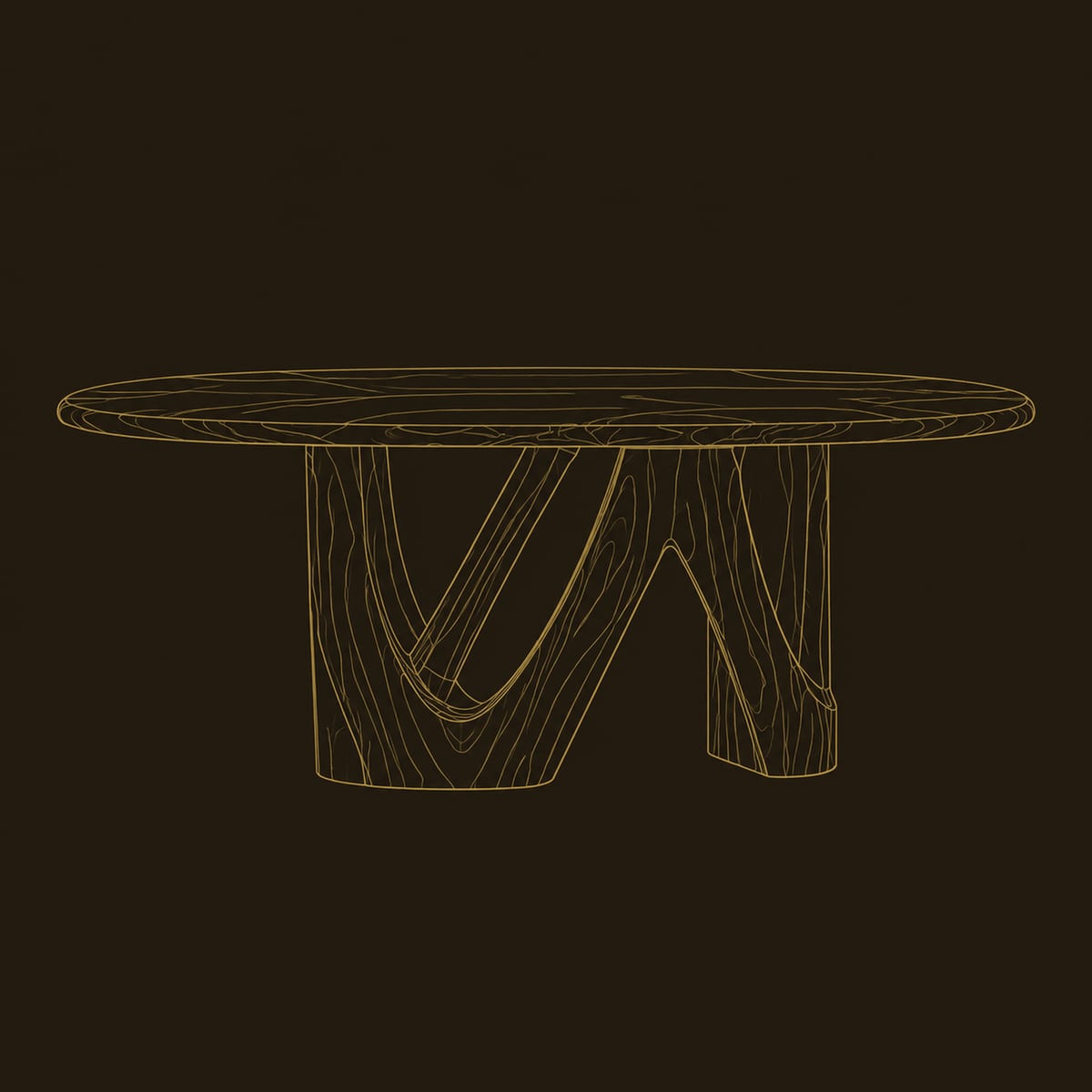 Oval Dining Table On Two Sculpted W Shaped Supports dimension diagram
