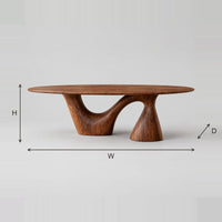 Oval Dining Table With Asymmetric Sweeping Arm And Cone Base dimension diagram with width, height and depth