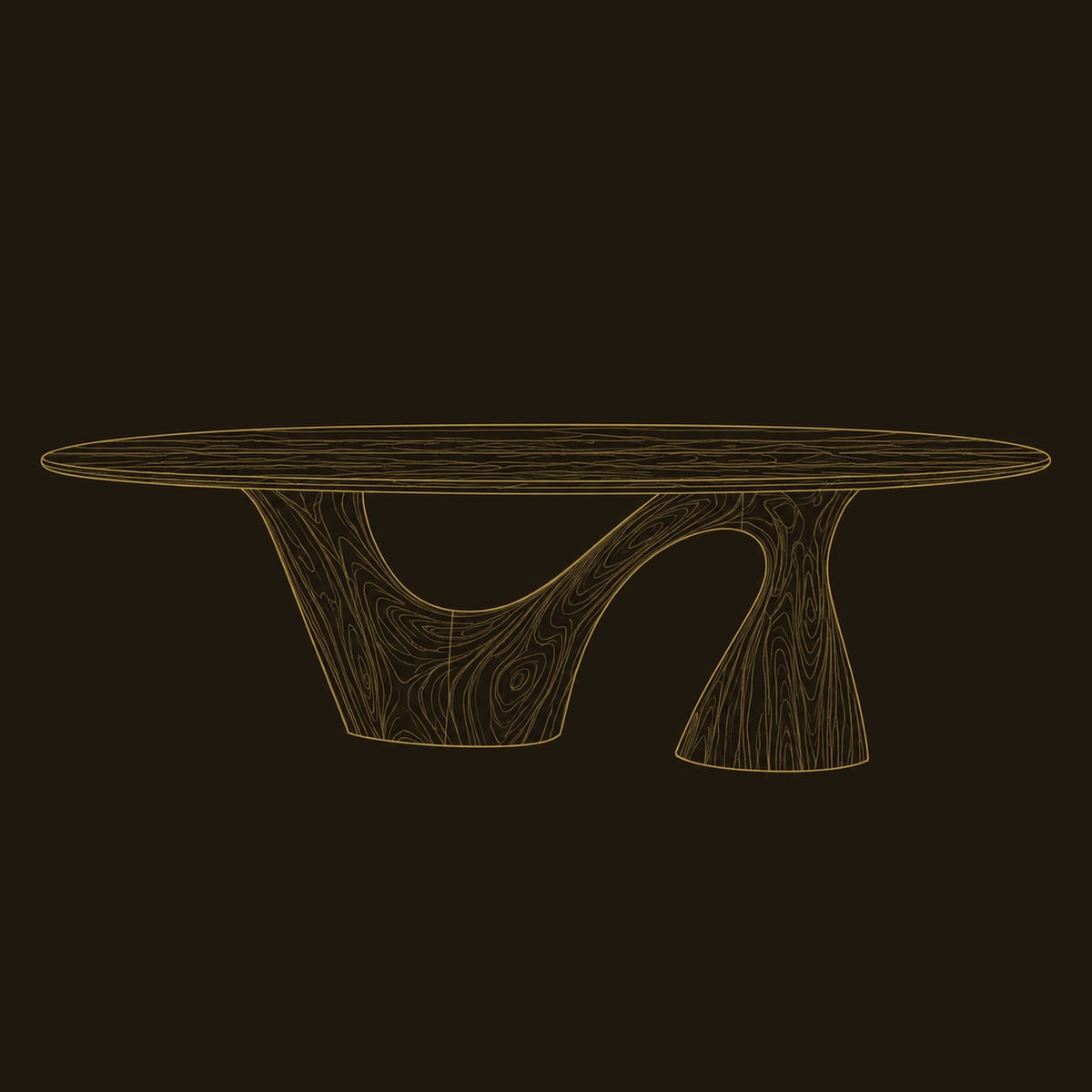 Oval Dining Table With Asymmetric Sweeping Arm And Cone Base dimension diagram