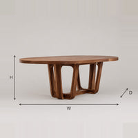 Oval Dining Table With Sculpted Arched Legs And Floor Loop dimension diagram with width, height and depth