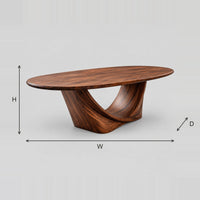 Oval Dining Table with Sculpted Crescent Base dimension diagram with width, height and depth