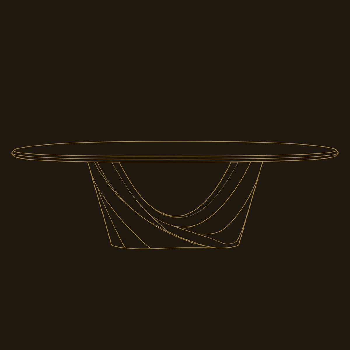 Oval Dining Table with Sculpted Crescent Base dimension diagram
